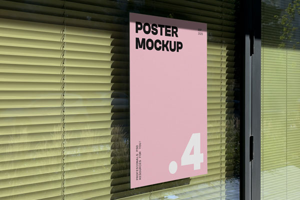 Free Poster on Window Mockup PSD Template