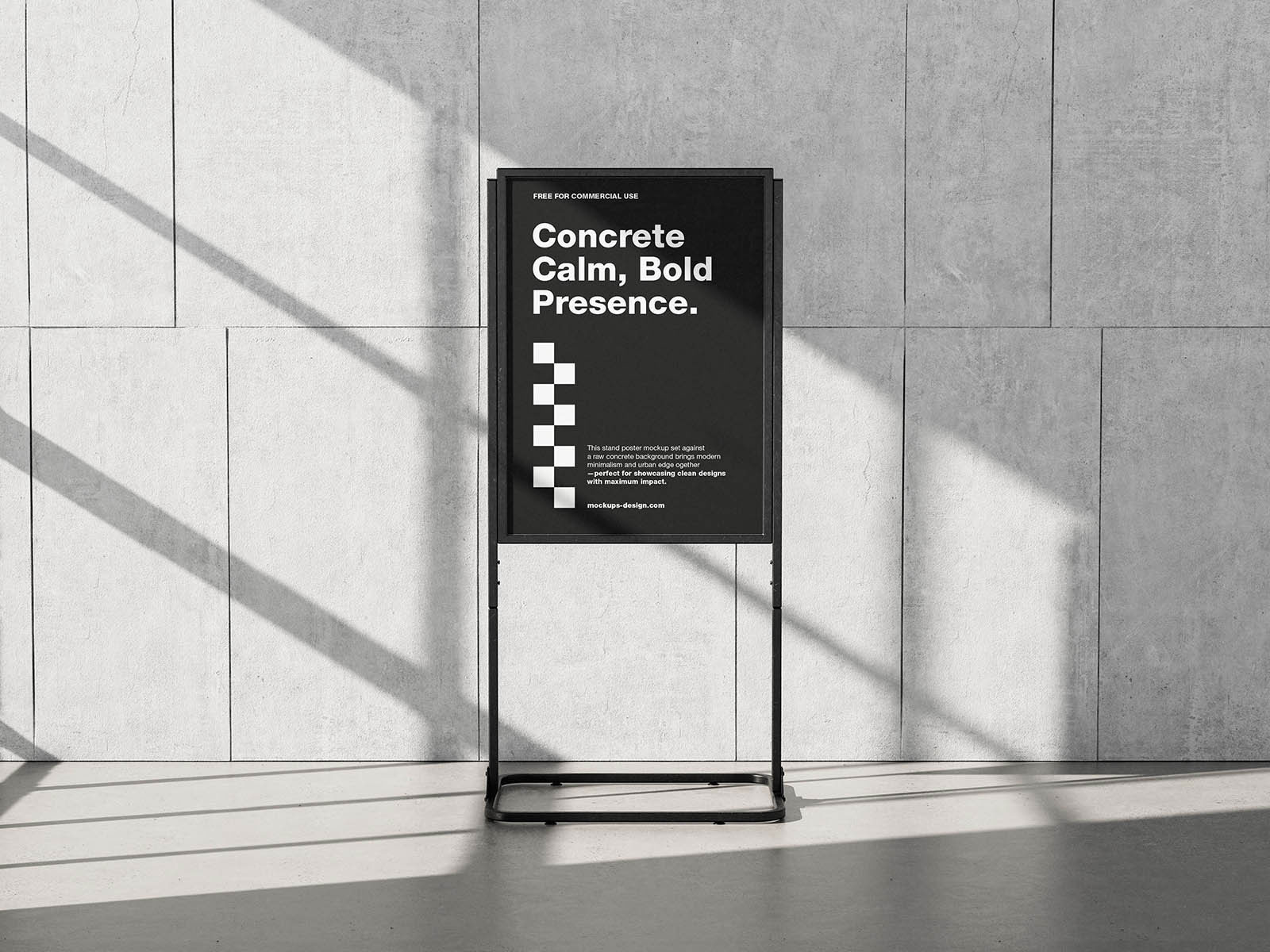 Free Poster Stand on Concrete Mockup PSD Template