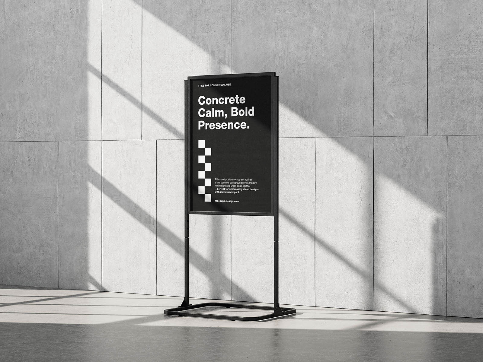 Free Poster Stand on Concrete Mockup PSD Template