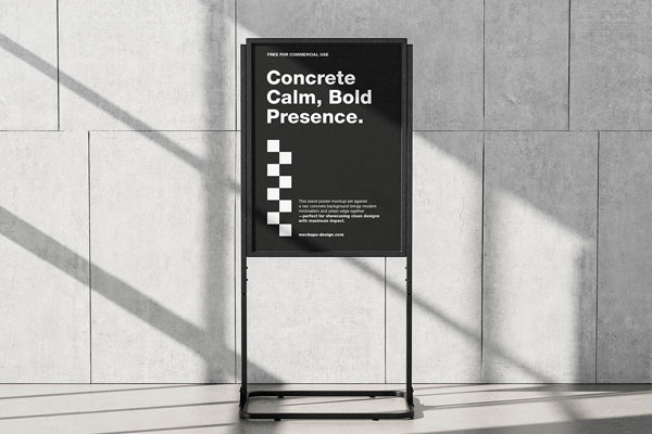 Free Poster Stand on Concrete Mockup PSD Template