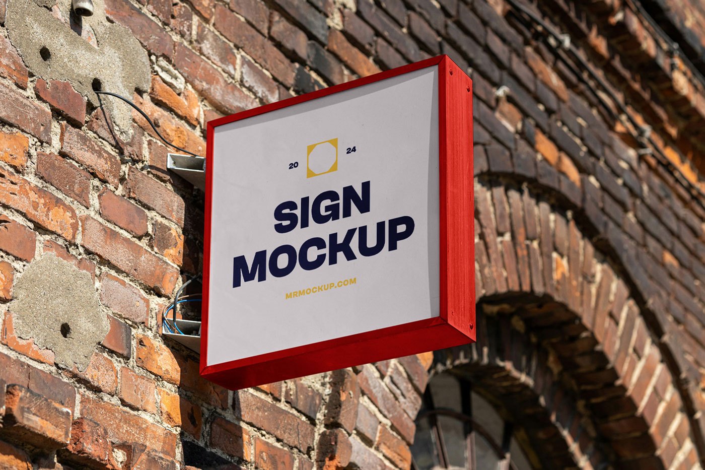 Free Sign Attached to Wall Mockup PSD Template