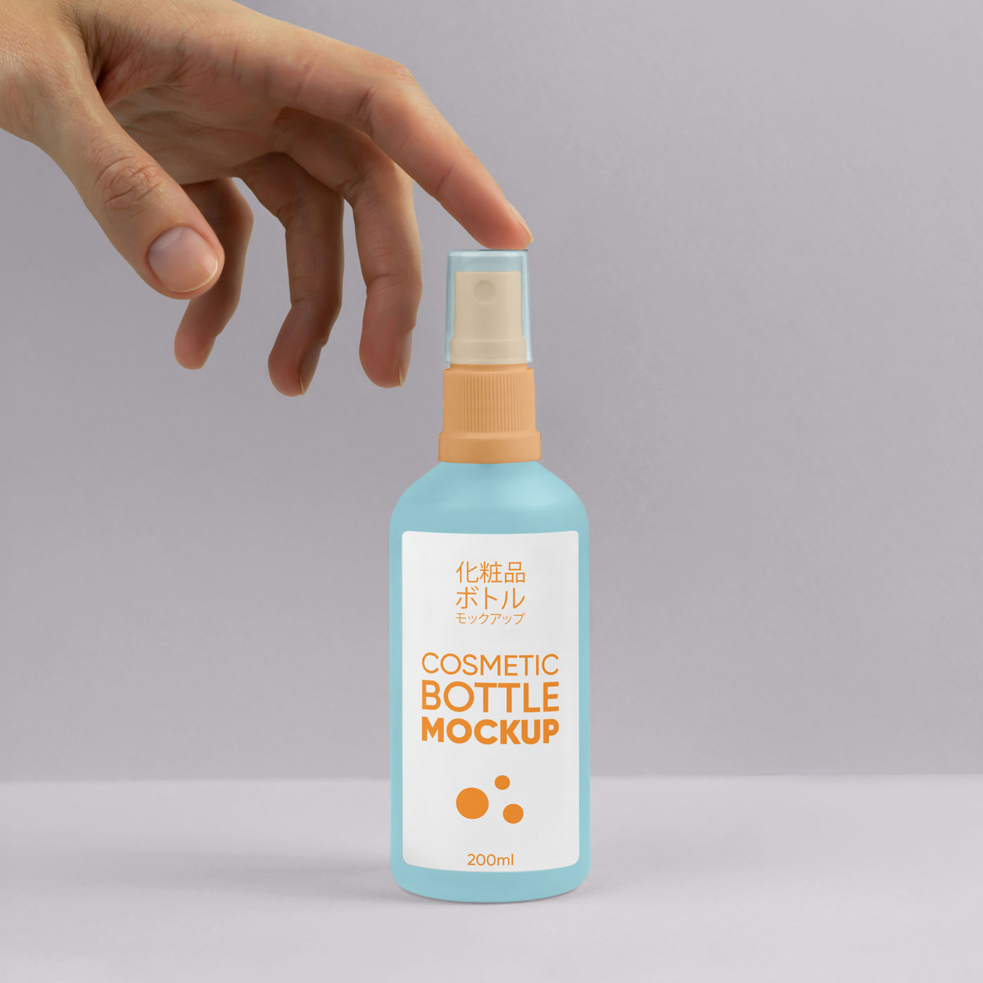 Free Spray Bottle with Hand Mockup PSD Template
