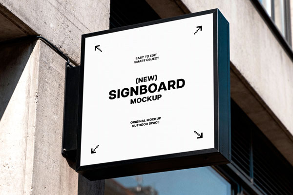 Free Square Box Sign Mockup PSD Template
