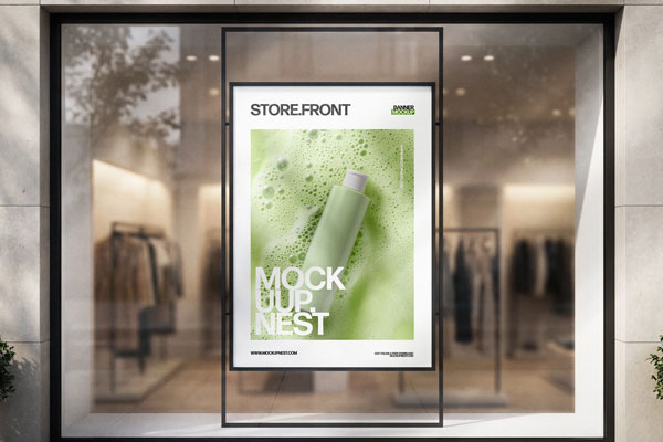 Free Storefront Window Poster Mockup PSD Template