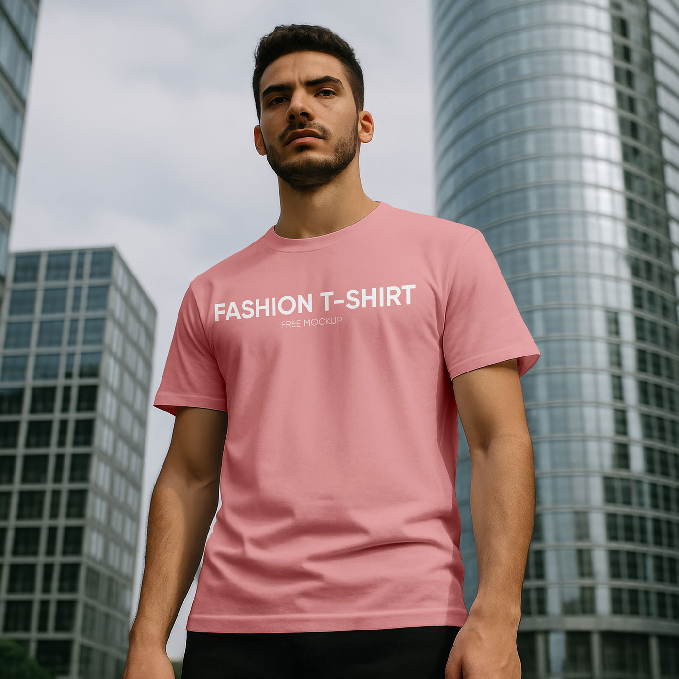 Free T-Shirt in City Environment Mockup PSD Template