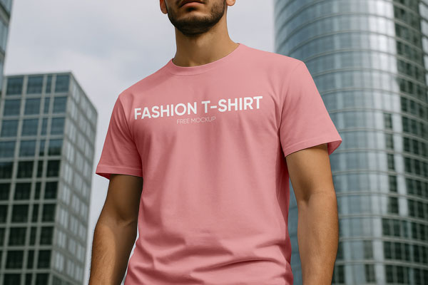 Free T-Shirt in City Environment Mockup PSD Template