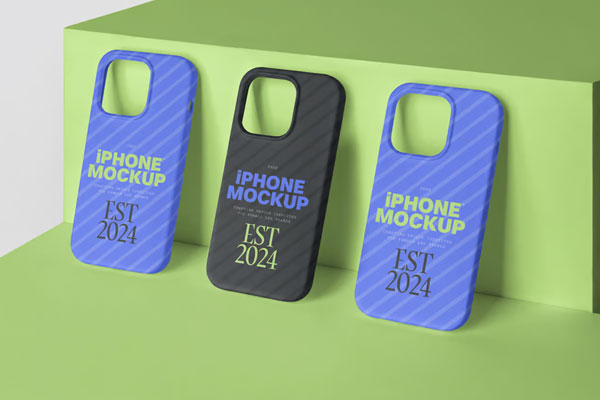 Free Three iPhone Cases Mockup PSD Template