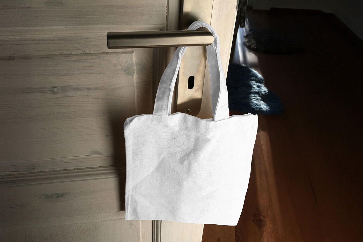 Free Tote Bag on Door Handle Mockup PSD Template