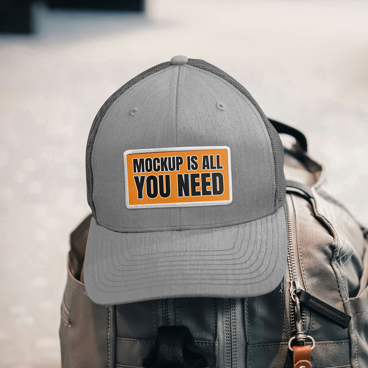 Free Trucker Hat with Label Mockup PSD Template