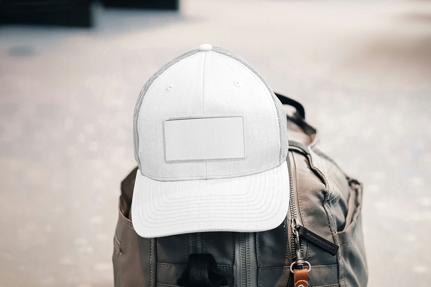 Free Trucker Hat with Label Mockup PSD Template