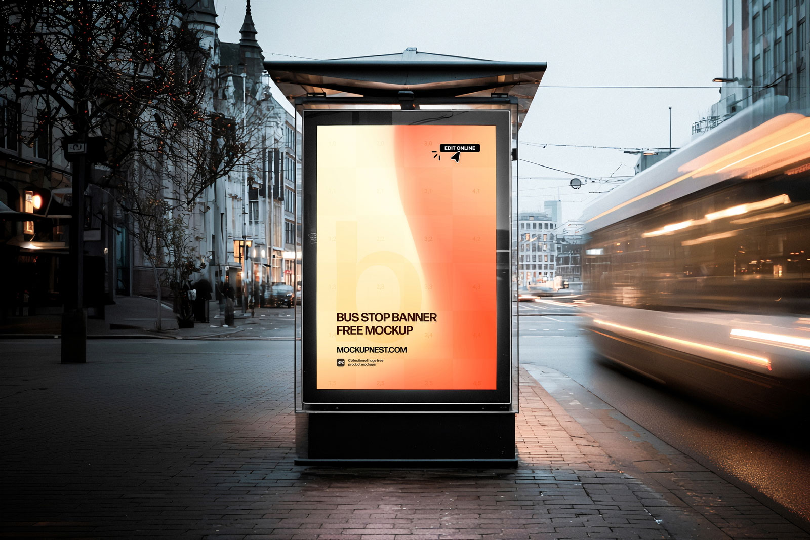 Free Urban Bus Stop Banner Mockup PSD Template