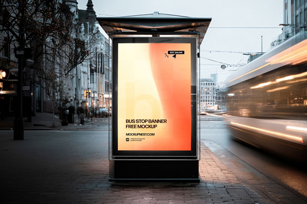 Free Urban Bus Stop Banner Mockup PSD Template