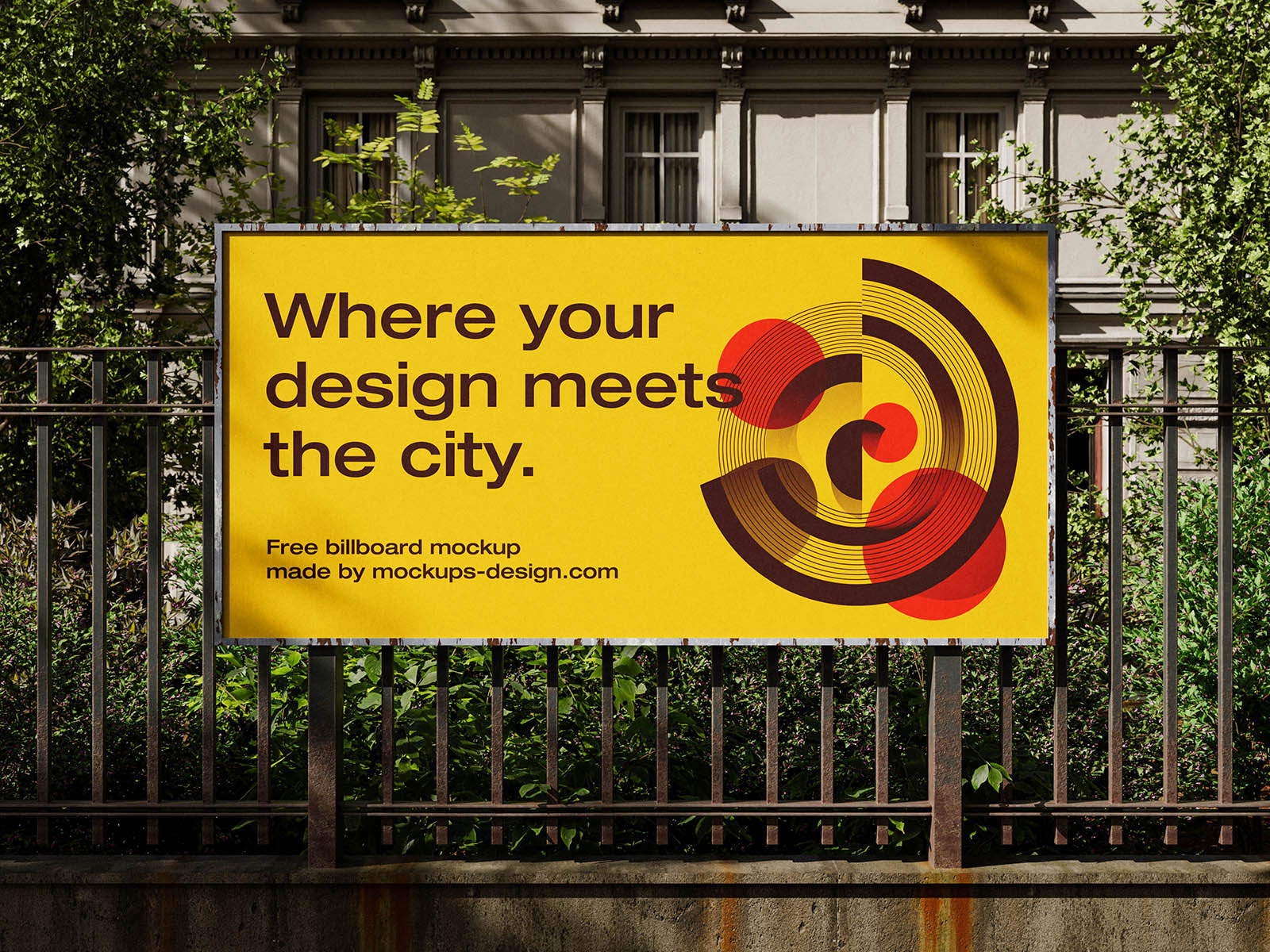 Free Urban Fence Billboard Mockup PSD Template