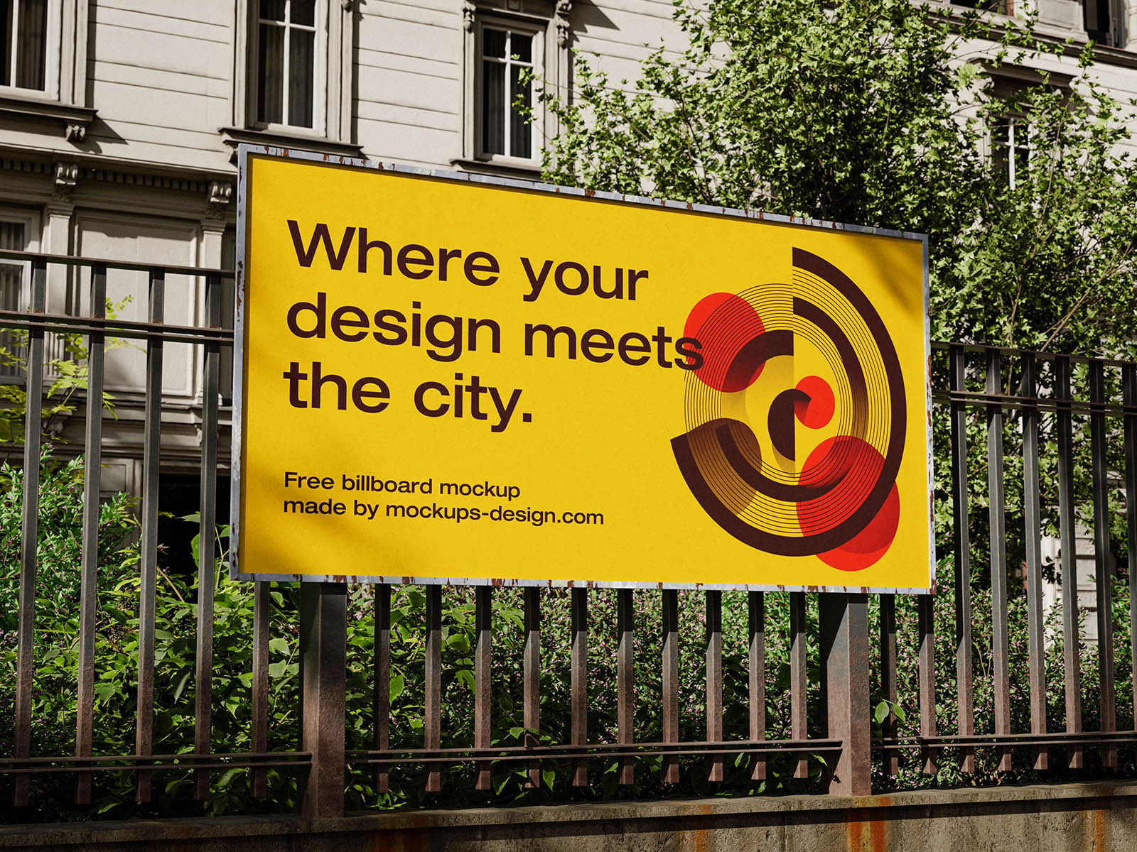 Free Urban Fence Billboard Mockup PSD Template