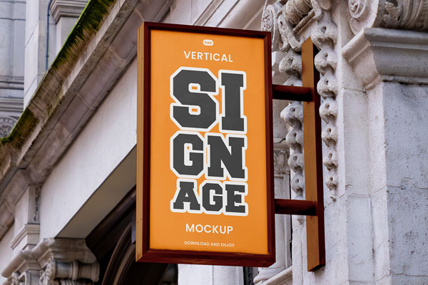 Free Vertical Framed Sign Mockup PSD Template