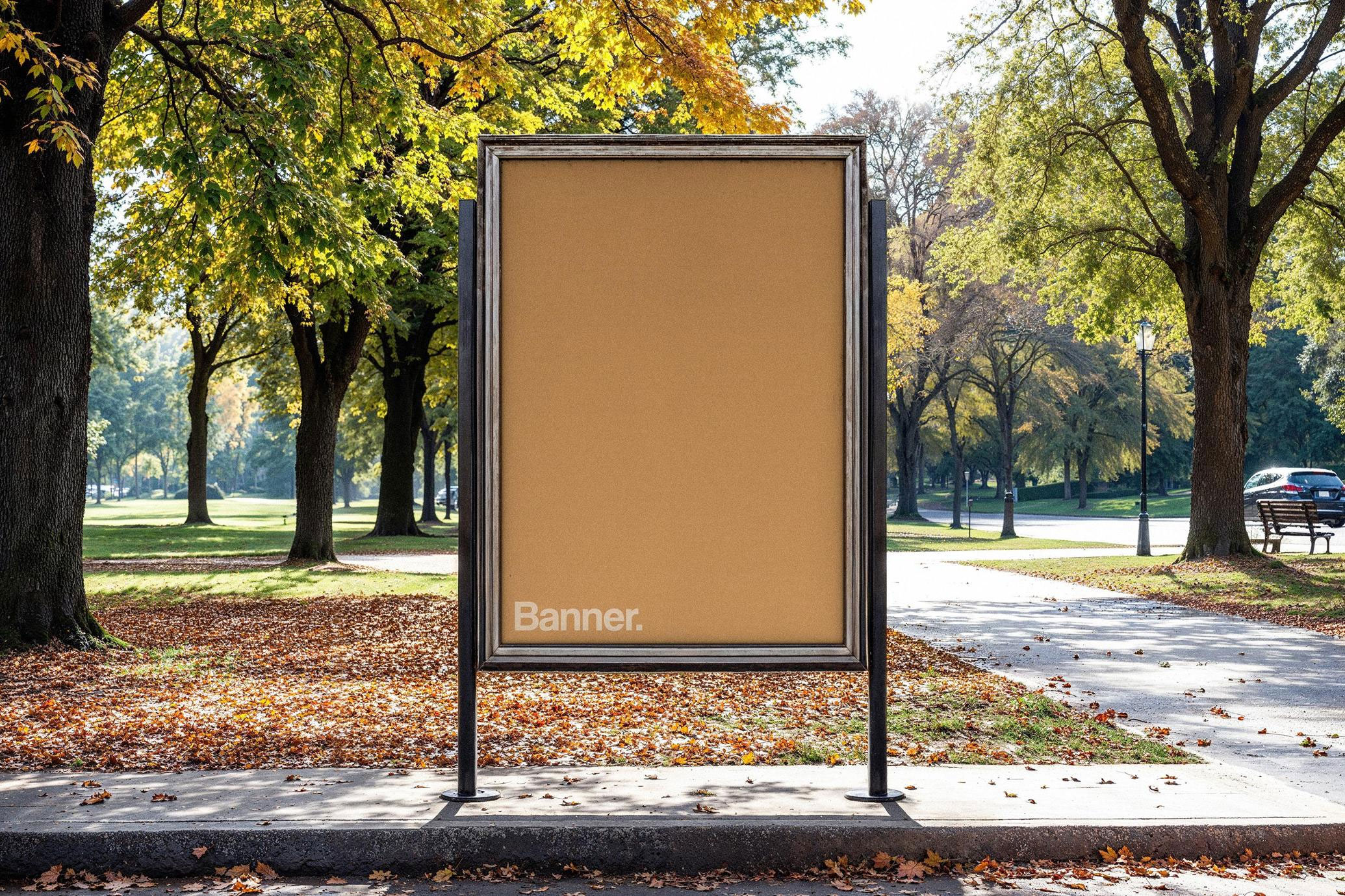 Free Vertical Park Banner Mockup PSD Template