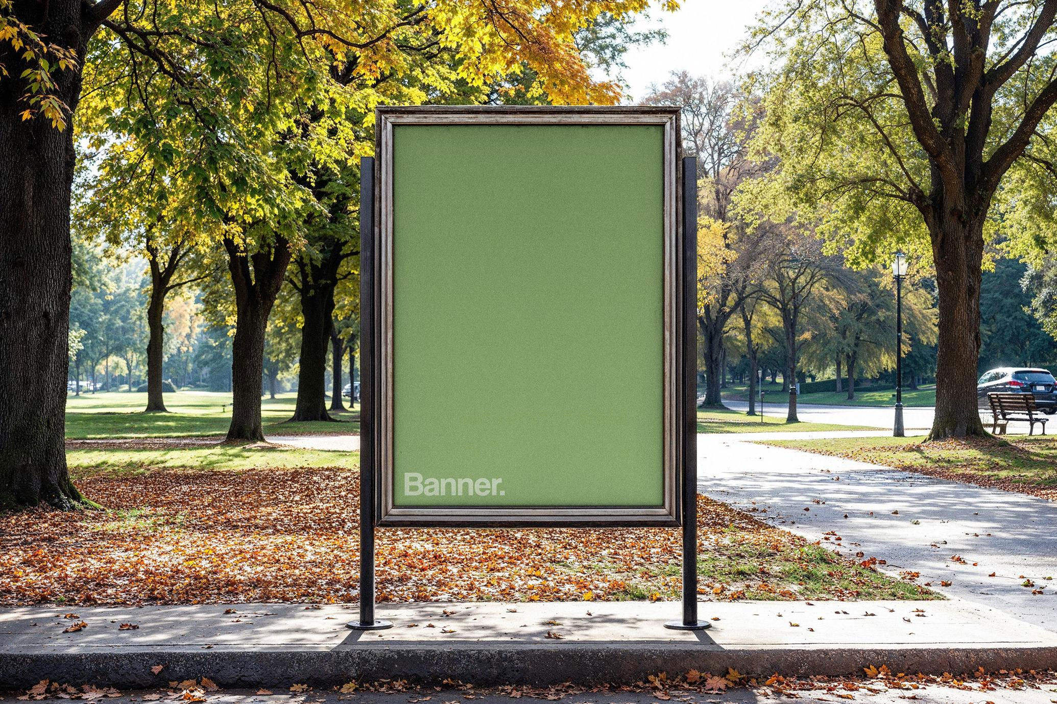 Free Vertical Park Banner Mockup PSD Template