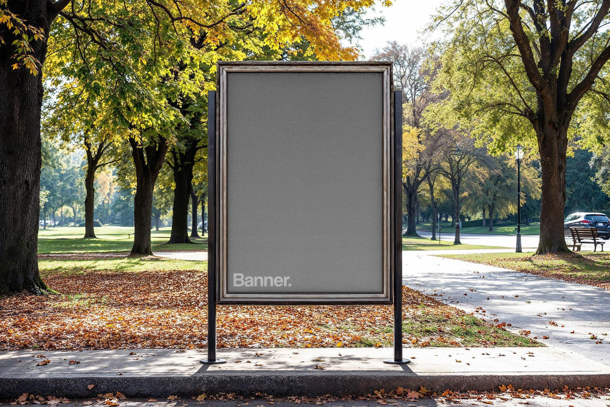Free Vertical Park Banner Mockup PSD Template