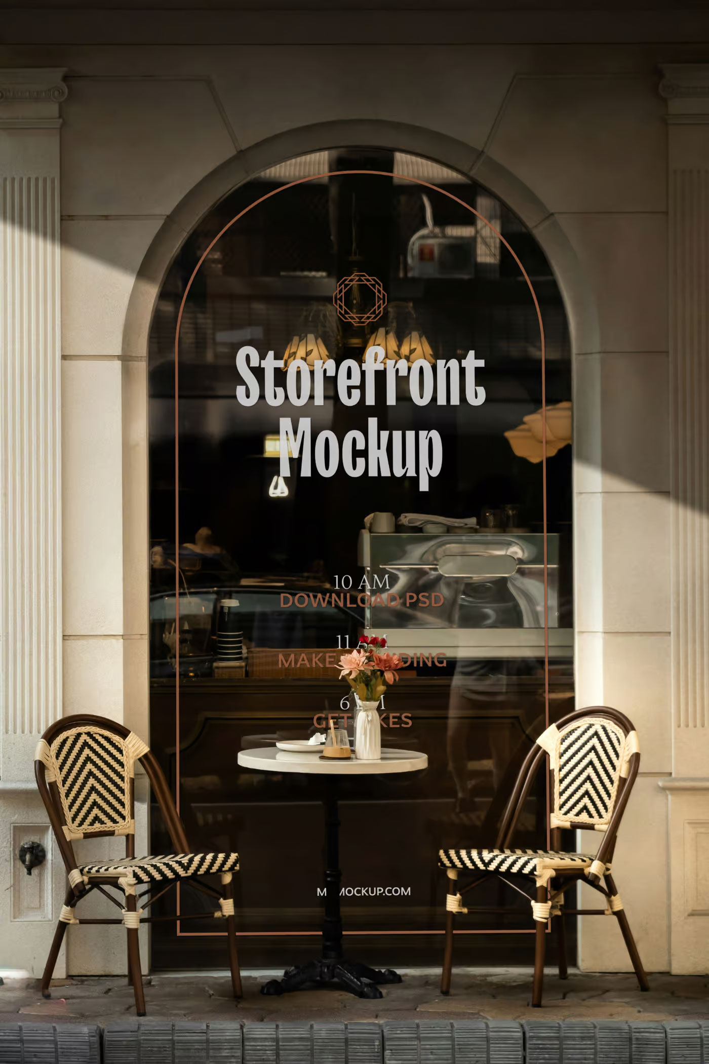 Free Vertical Restaurant Window Mockup PSD Template