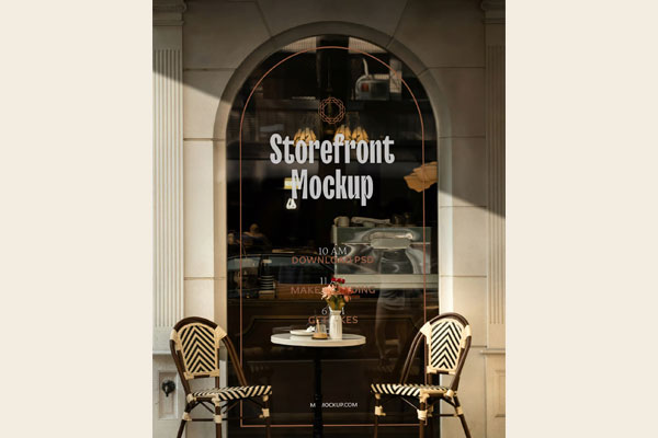 Free Vertical Restaurant Window Mockup PSD Template