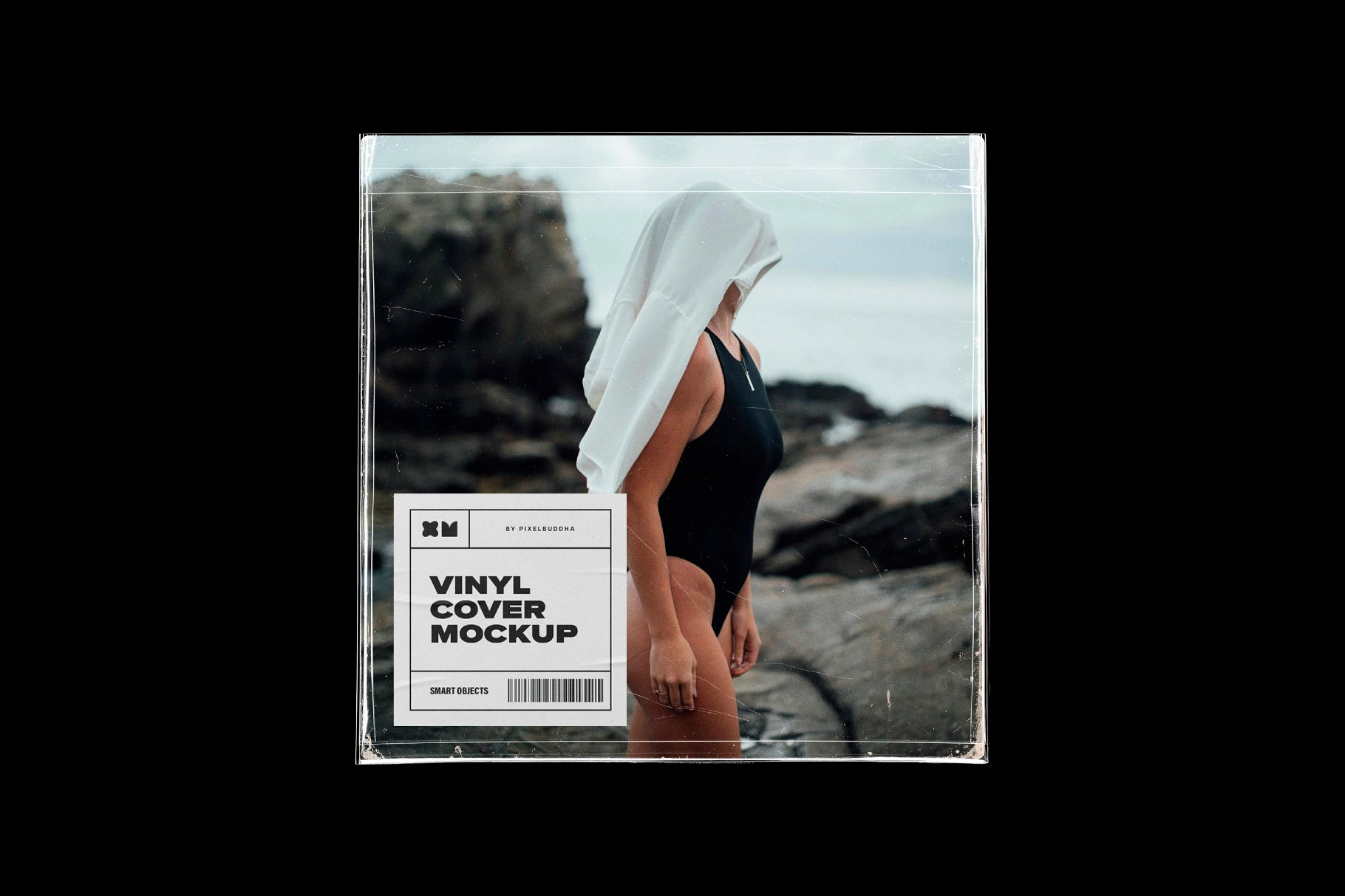 Free Vinyl Cover Mockup with Plastic Sleeve PSD Template
