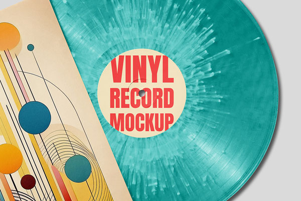 Free Vinyl Record Mockup with Card PSD Template