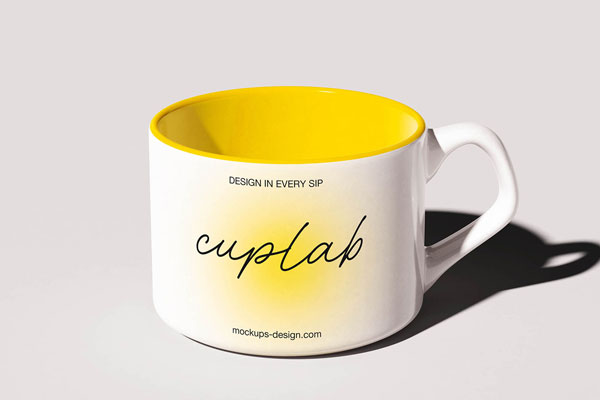 Free Wide Ceramic Coffee Cup Mockup PSD Template
