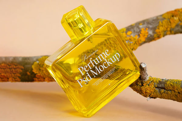 Free Yellow Glass Perfume Bottle Mockup PSD Template
