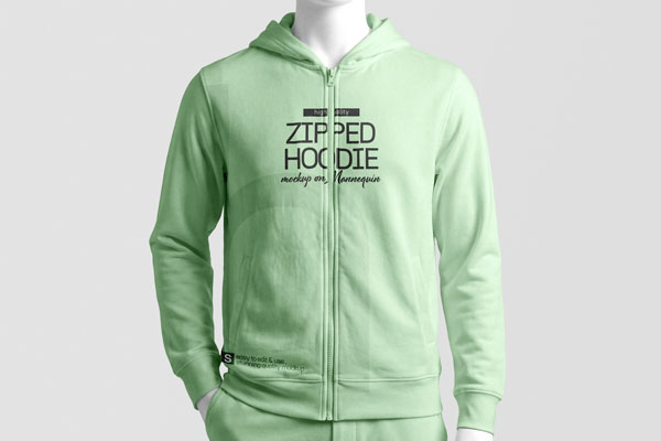 Free Zipped Hoodie Mockup on Mannequin PSD Template