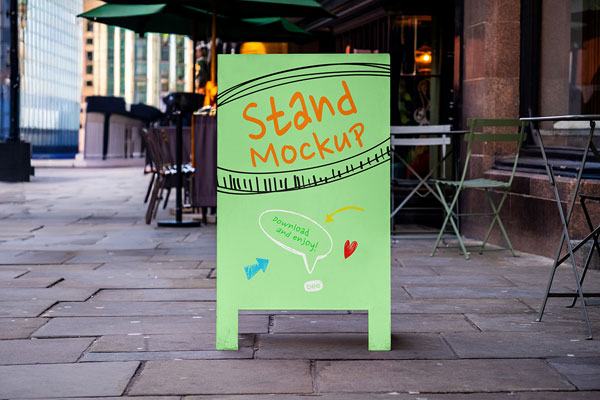 Free A Stand Front View Mockup PSD Template