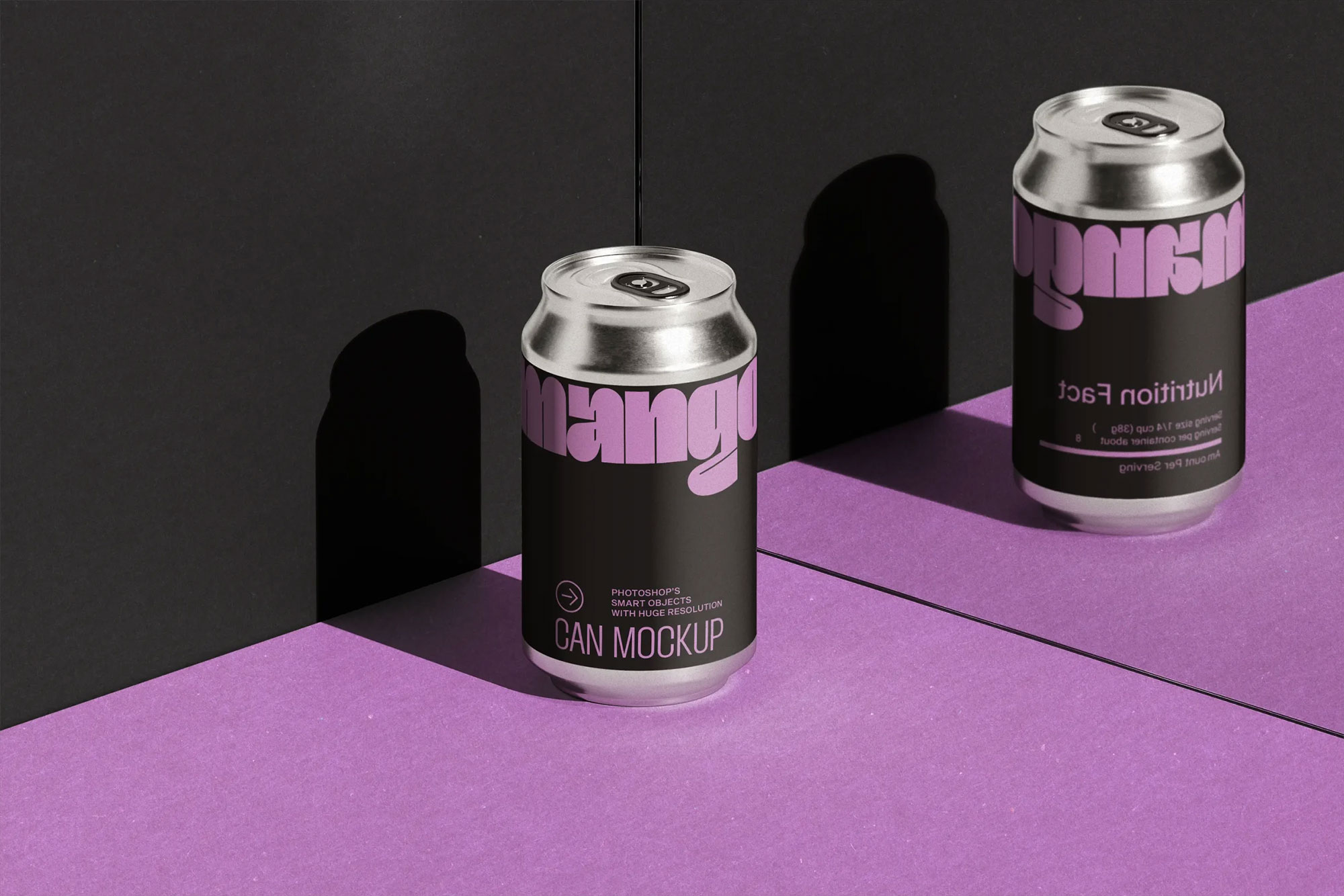 Free Aluminium Can Mockup Mirror Reflection PSD Template