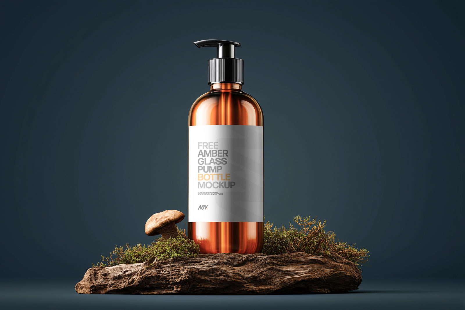 Free Amber Bottle with Pump Mockup PSD Template