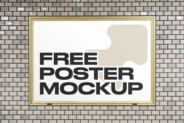 Free Billboard on Tiles Wall Mockup PSD Template