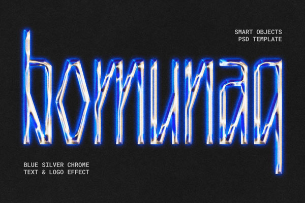 Free Blue Silver Chrome Text Effect / Logo Mockup PSD Template