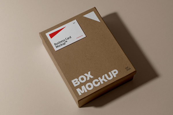 Free Box with Business Card Mockup PSD Template
