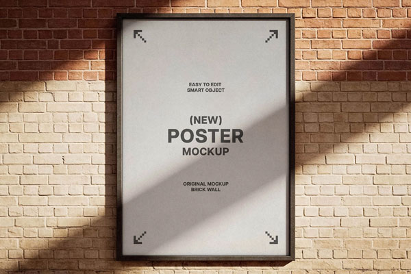 Free Brick Wall Framed Poster Mockup PSD Template