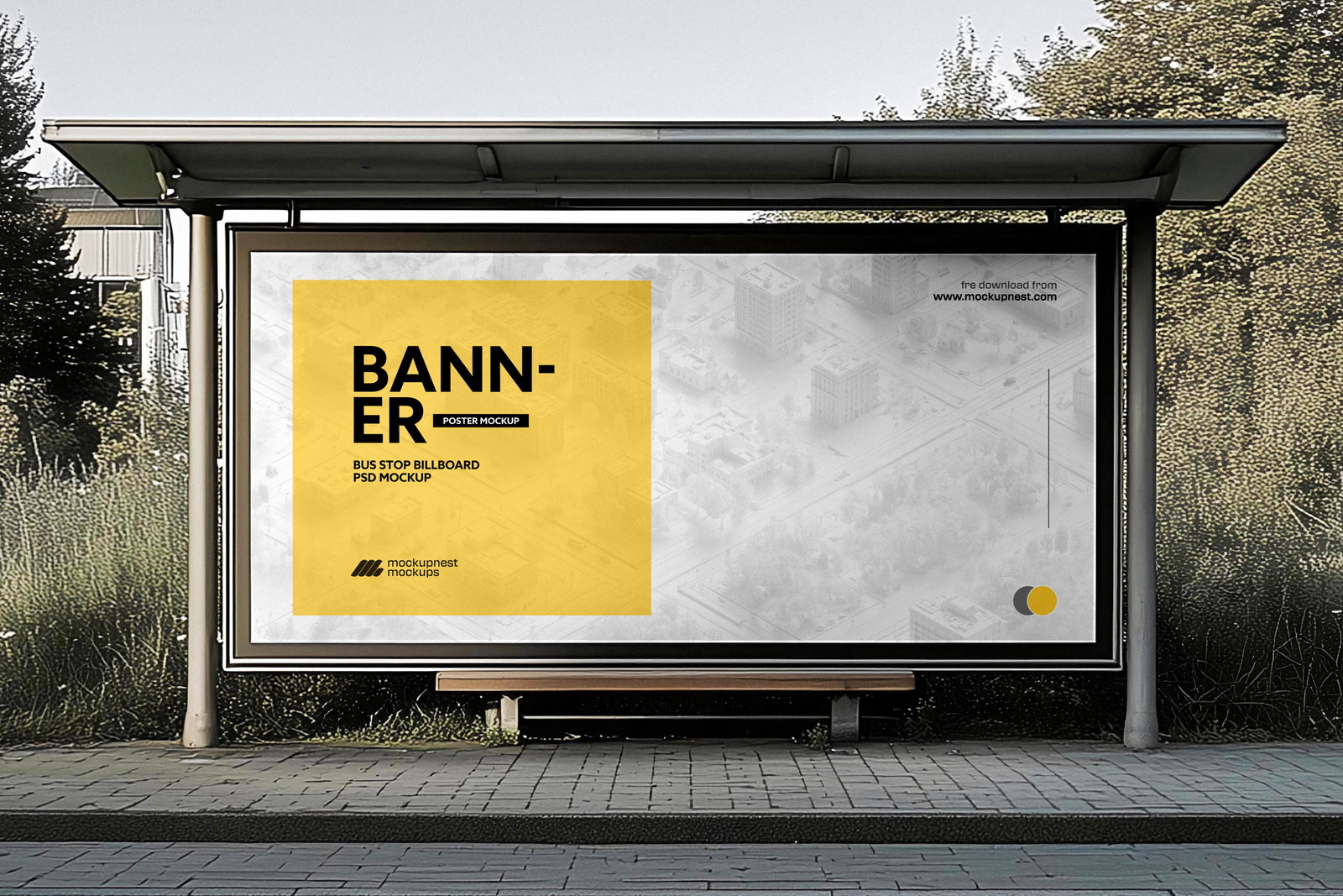 Free Bus Stop Billboard Mockup PSD Template