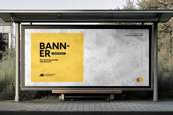 Free Bus Stop Billboard Mockup PSD Template