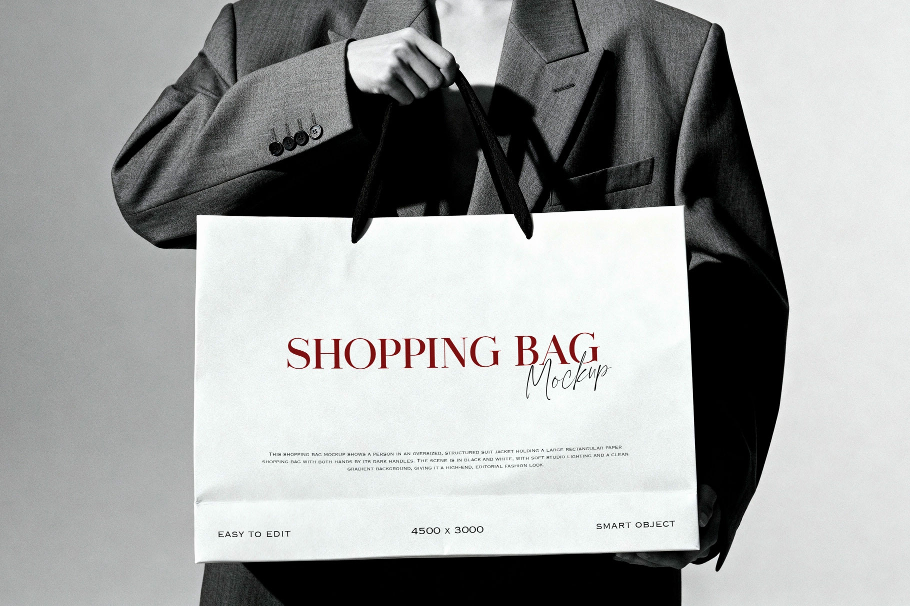 Free BW Model Holding Shopping Bag Mockup PSD Template