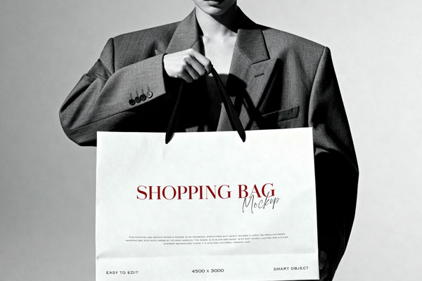 Free BW Model Holding Shopping Bag Mockup PSD Template