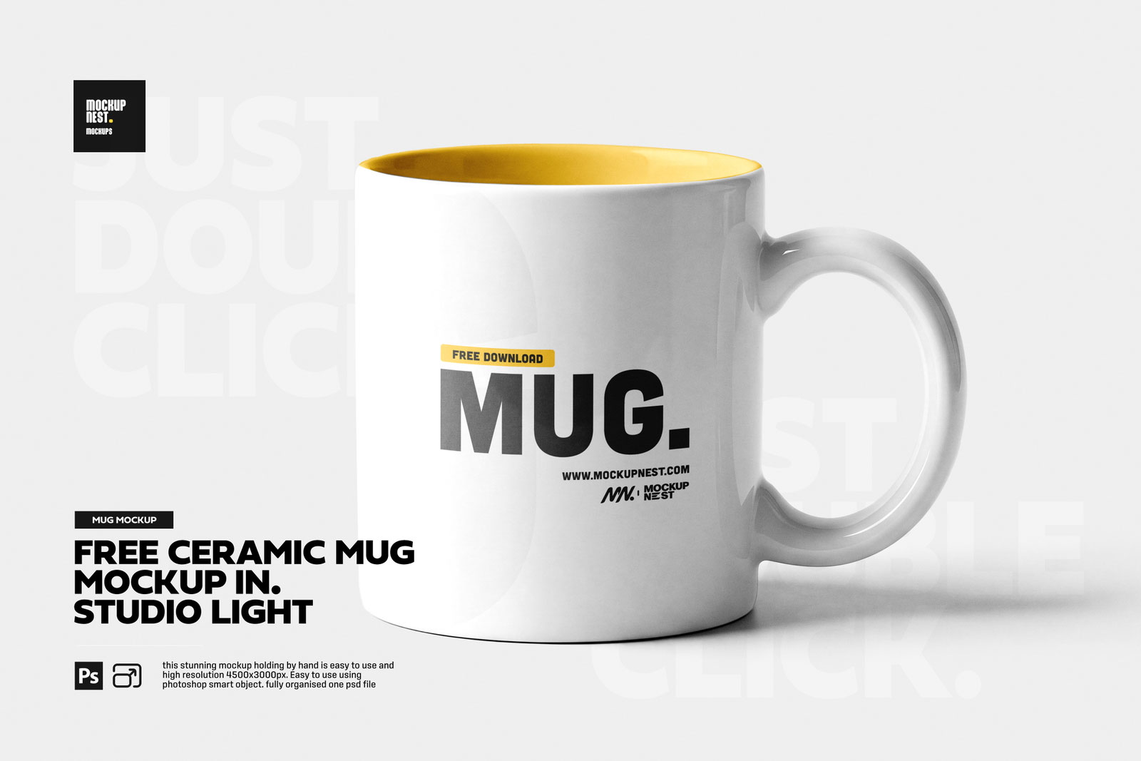 Free Ceramic Mug Mockup Studio Light PSD Template