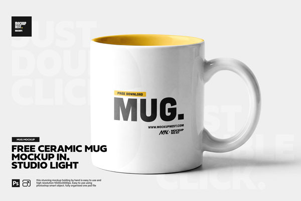 Free Ceramic Mug Mockup Studio Light PSD Template