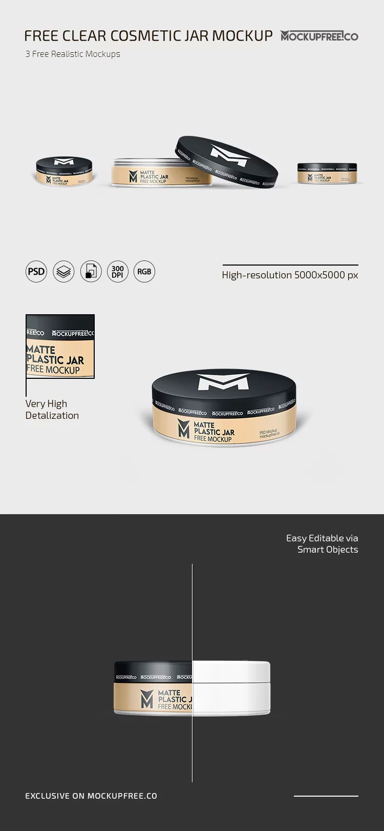 Free Clear Cosmetic Jar Mockup PSD Template