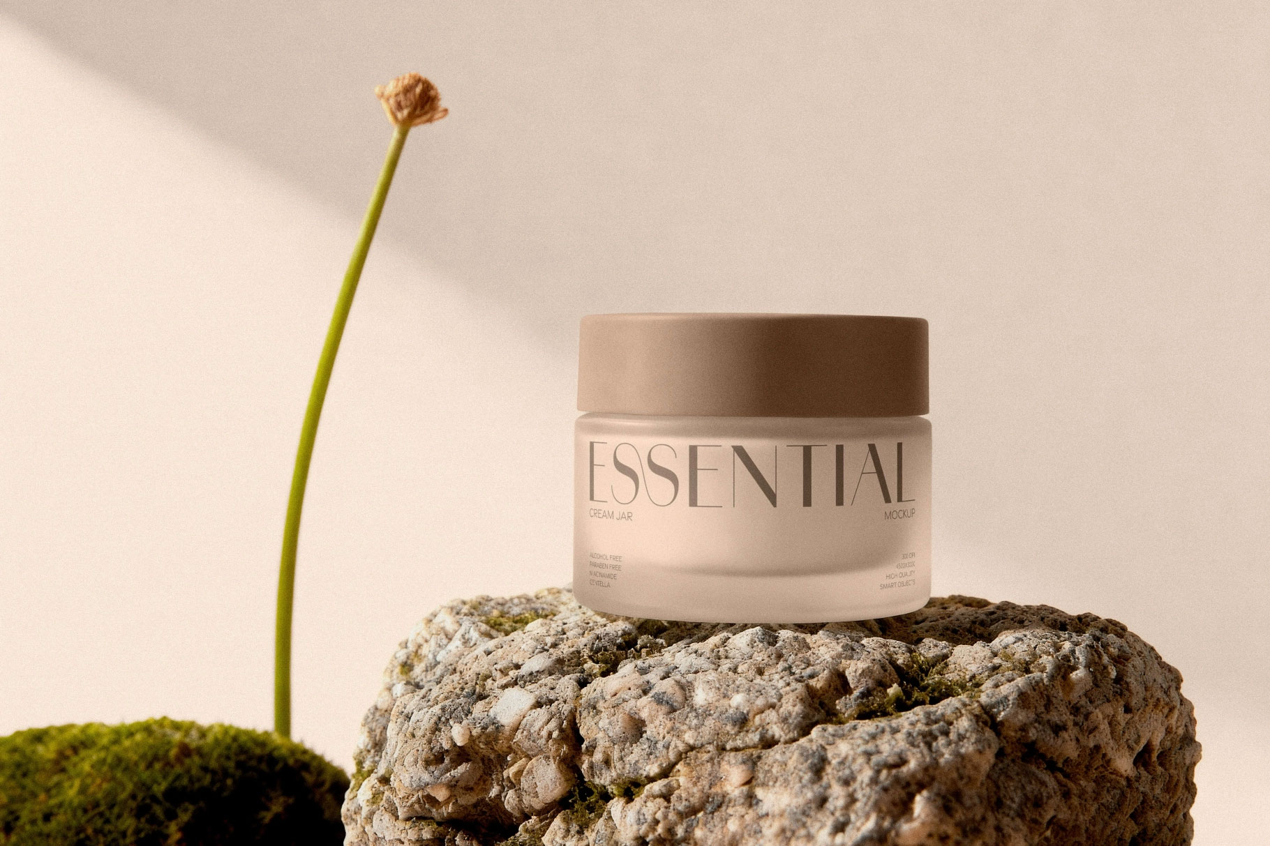 Free Cream Jar Mockup on Stone PSD Template