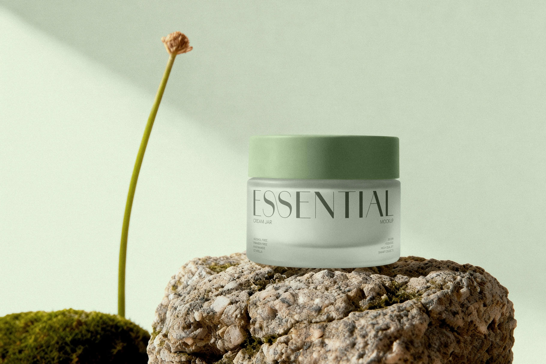 Free Cream Jar Mockup on Stone PSD Template
