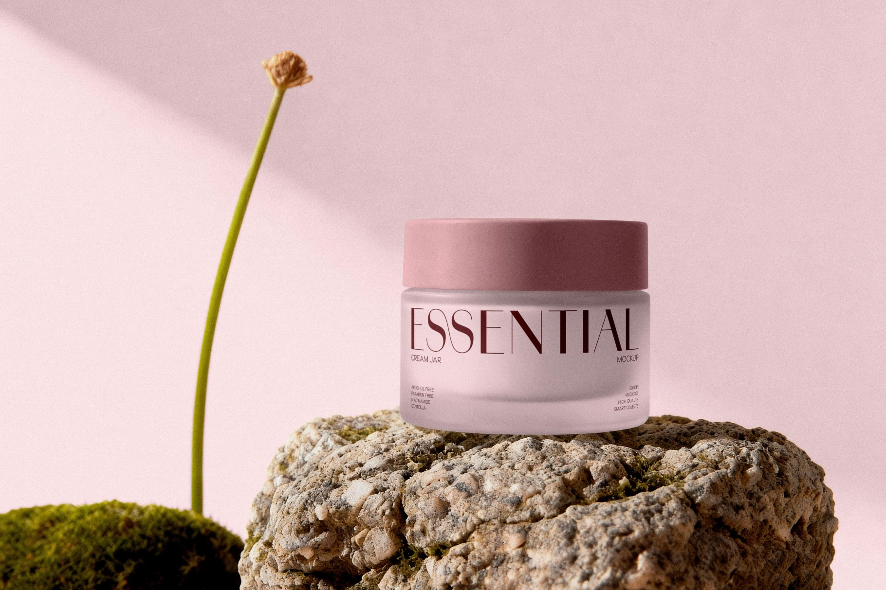 Free Cream Jar Mockup on Stone PSD Template