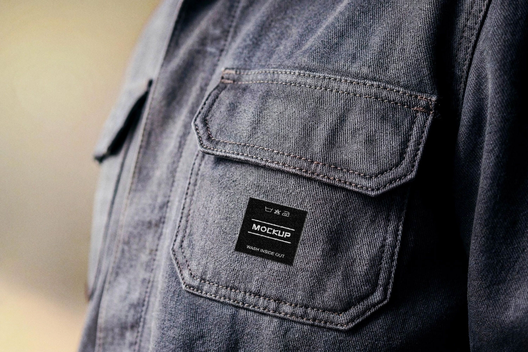 Free Denim Fabric Emblem Mockup PSD Template