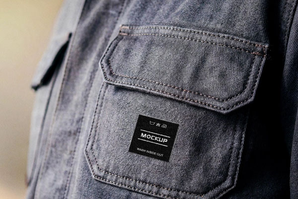 Free Denim Fabric Emblem Mockup PSD Template