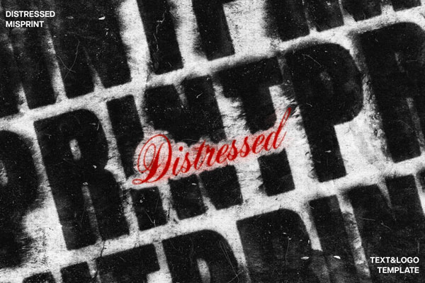 Free Distressed Misprint Text Effect / Logo Mockup PSD Template