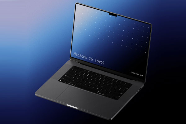 Free Floating Gradient MacBook 16 Pro Mockup PSD Template